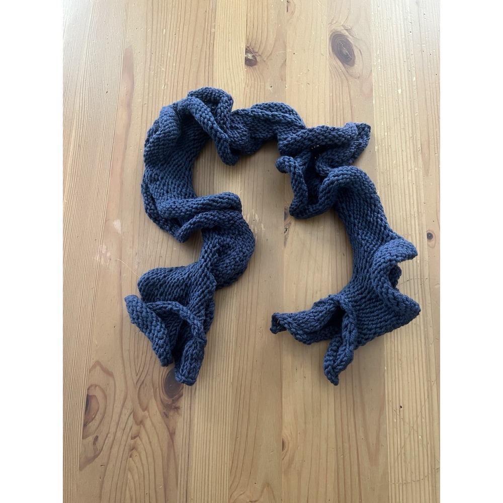 Hand Knit Short Blue Ruffle Scarf Frilly Boa Neck Accessory Handmade